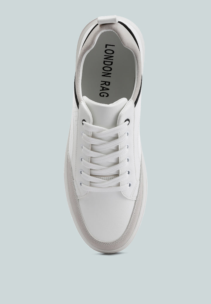 men's faux leather casual sneakers#color_white