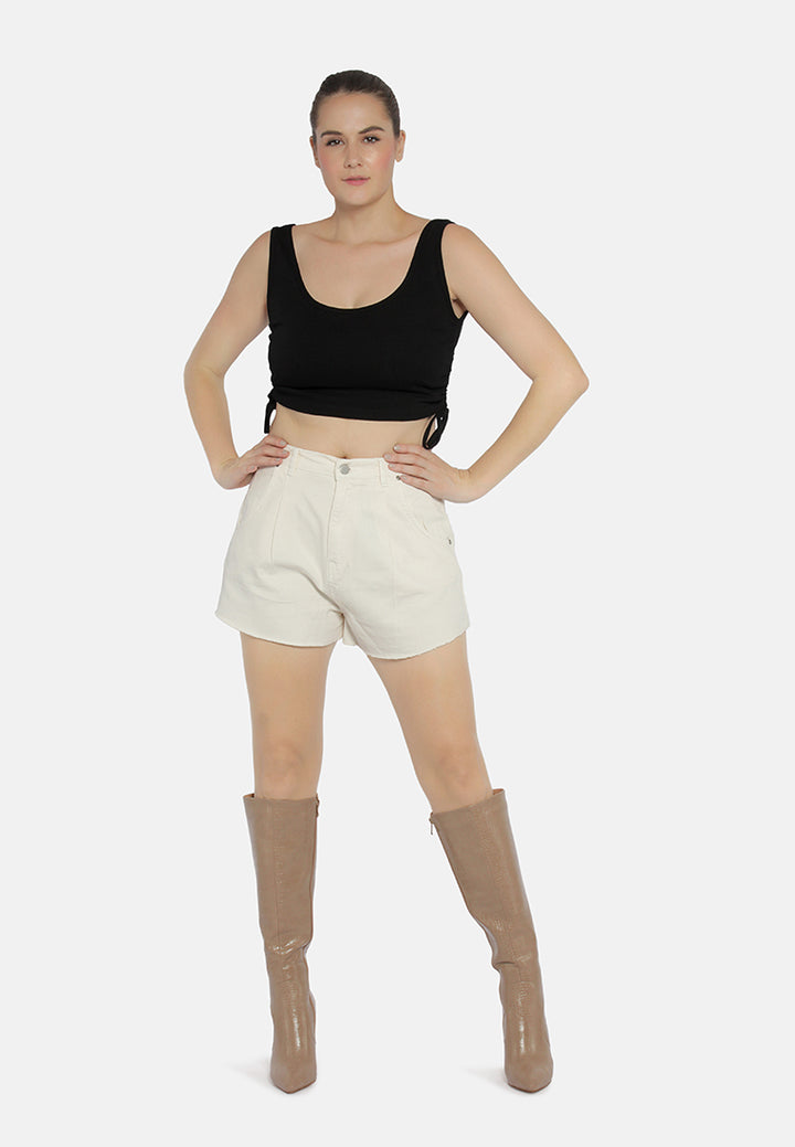 mid rise denim shorts#color_cream