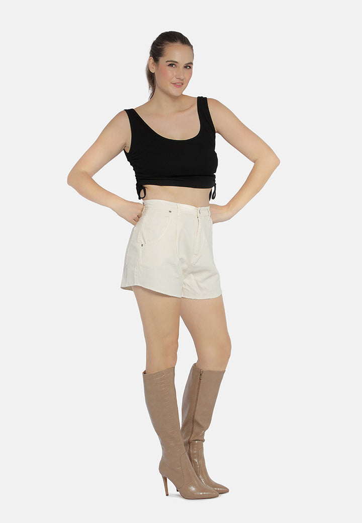 mid rise denim shorts#color_cream