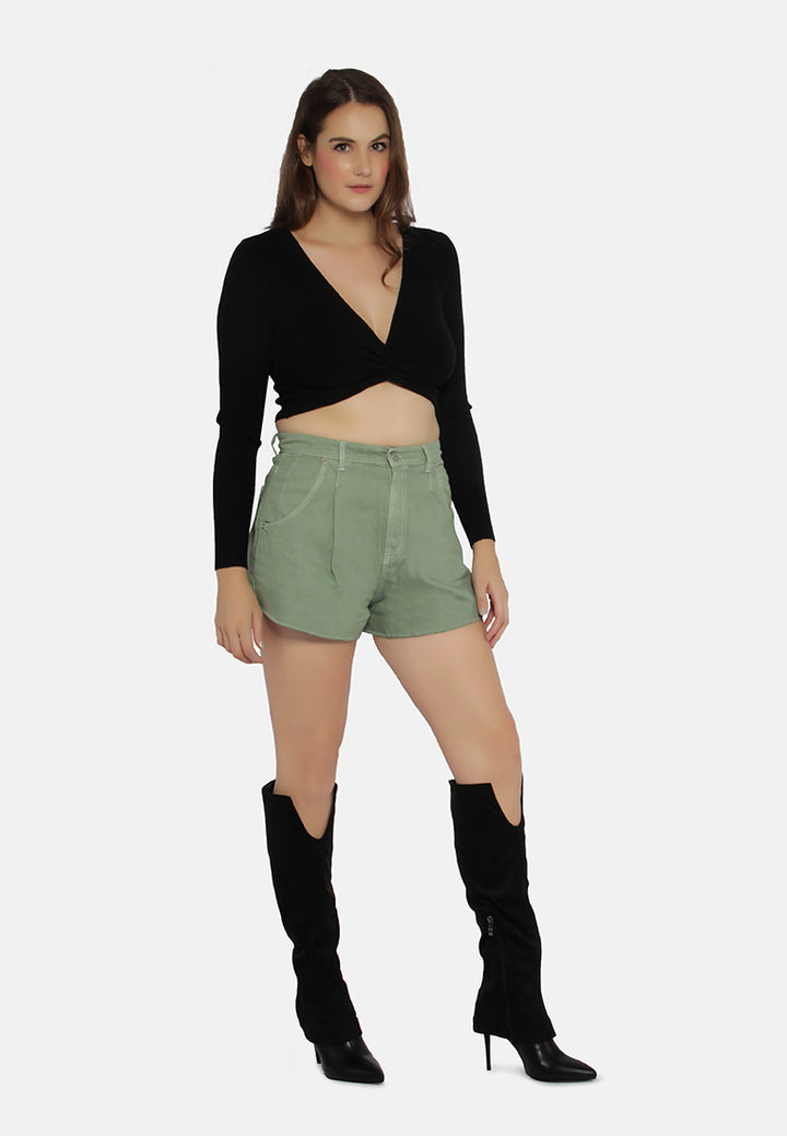 mid rise denim shorts#color_green