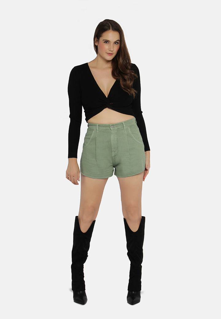 mid rise denim shorts#color_green