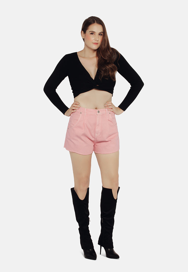 mid rise denim shorts#color_pink