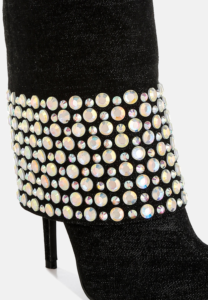 diamante & rhinestones denim boots by ruw#color_black