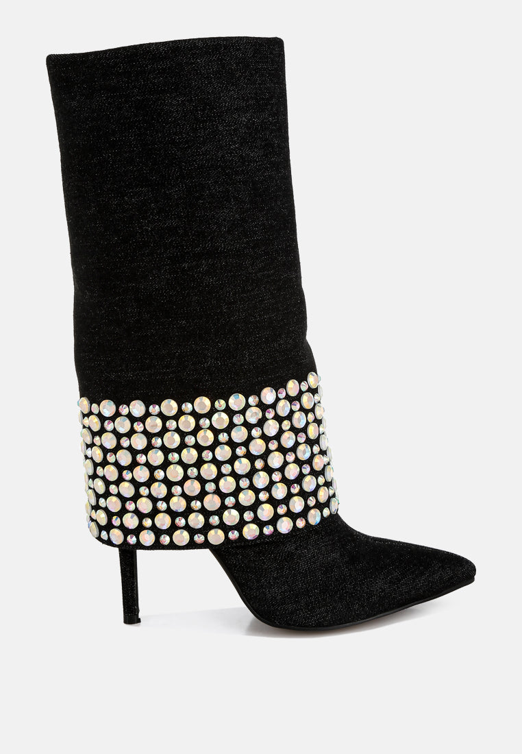 diamante & rhinestones denim boots by ruw#color_black
