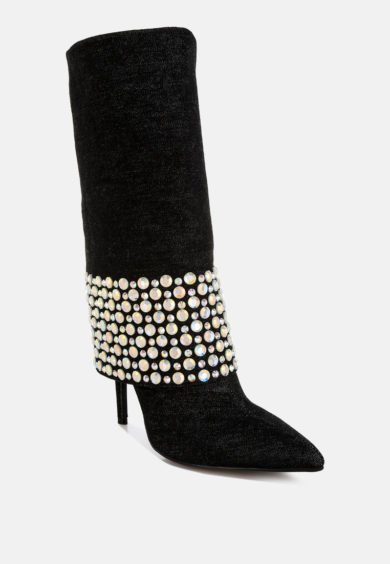 diamante & rhinestones denim boots by ruw#color_black