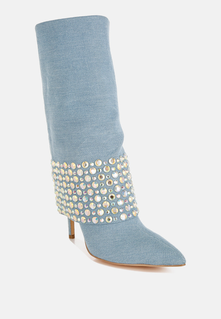 diamante & rhinestones denim boots by ruw#color_blue