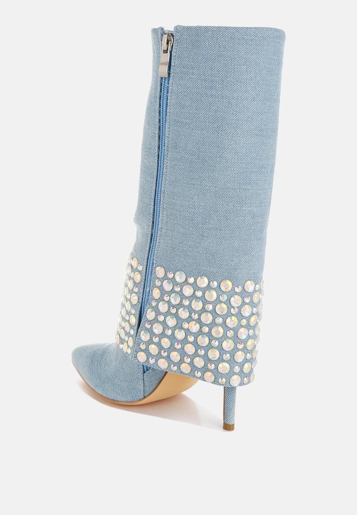 diamante & rhinestones denim boots by ruw#color_blue