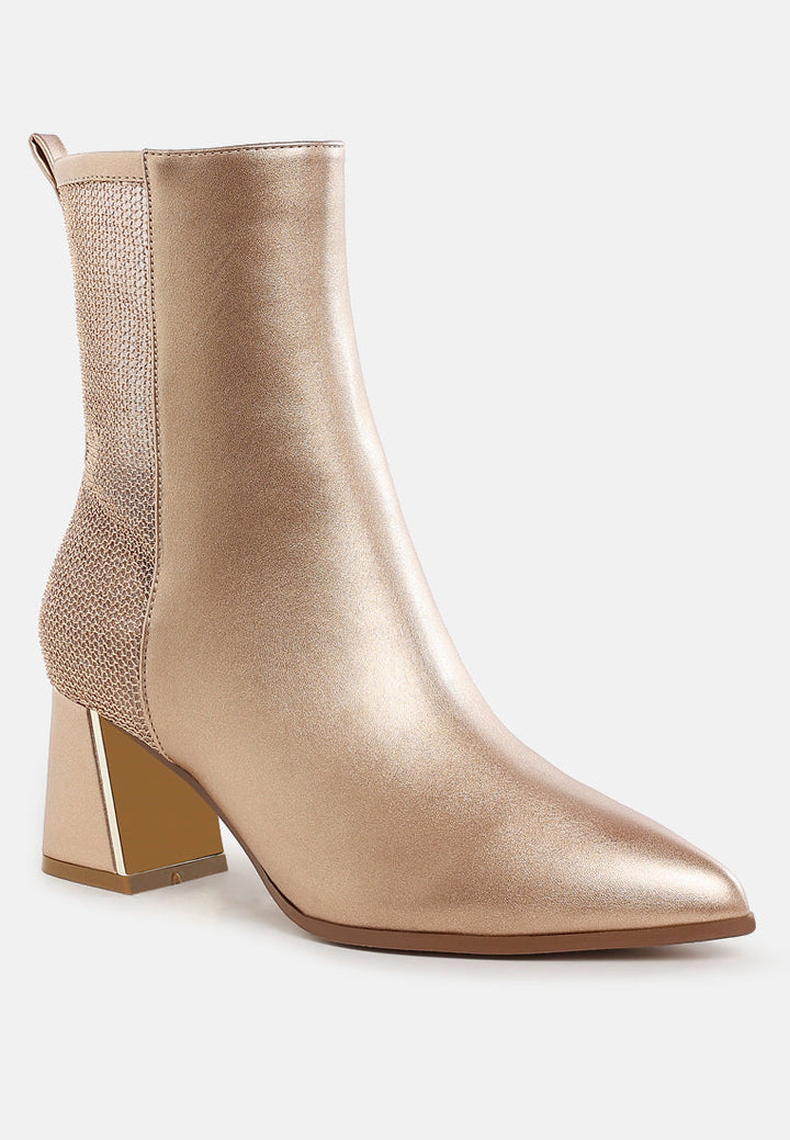 mesh detail pointy ankle boots by ruw#color_gold