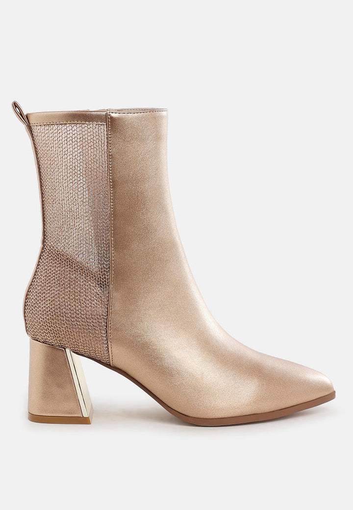 mesh detail pointy ankle boots by ruw#color_gold