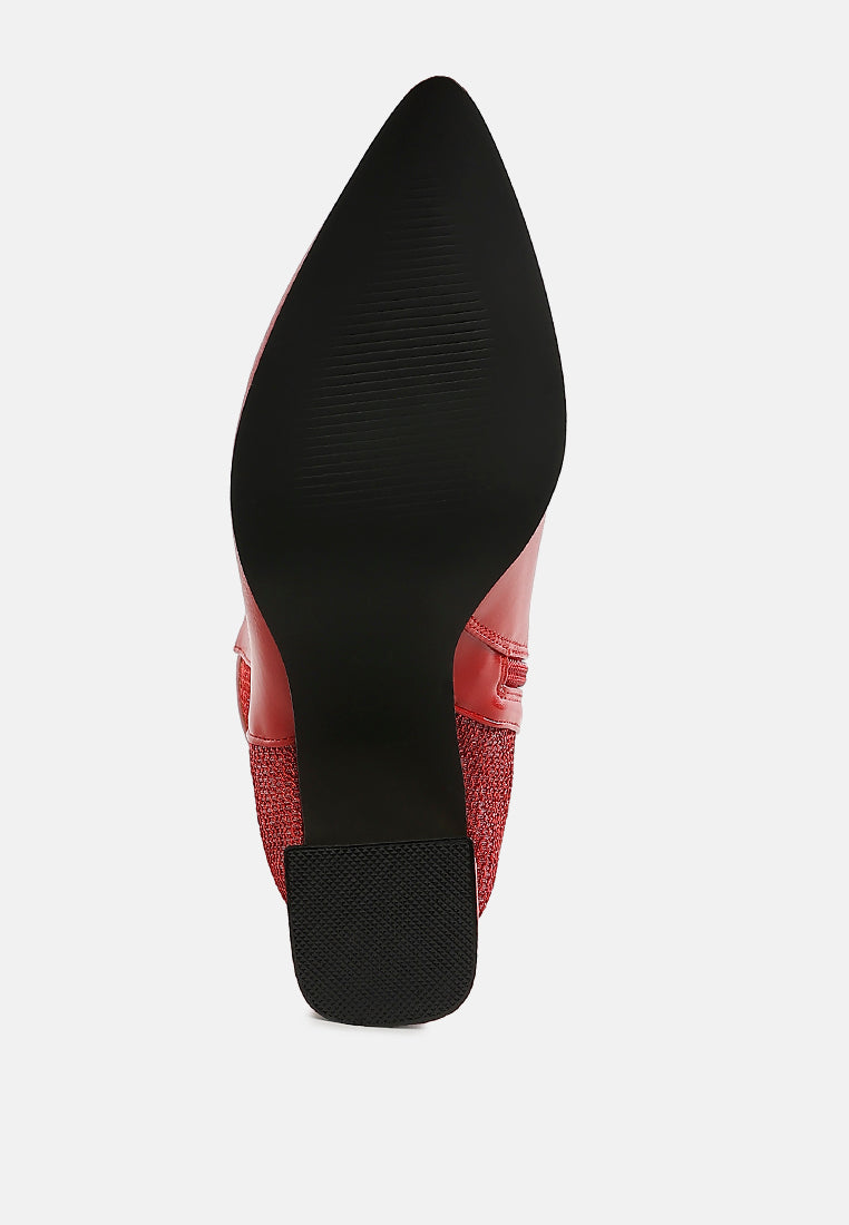 mesh detail pointy ankle boots by ruw#color_red
