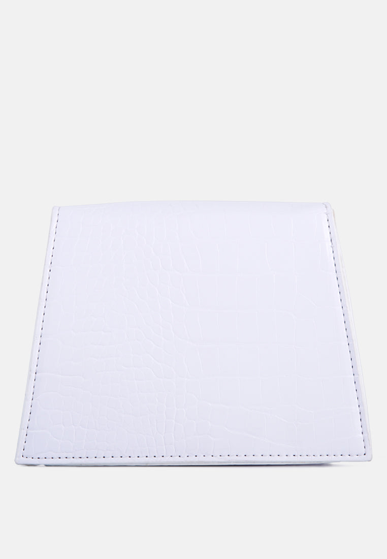 White Mini Envelope Croc Sling Bag#color_white