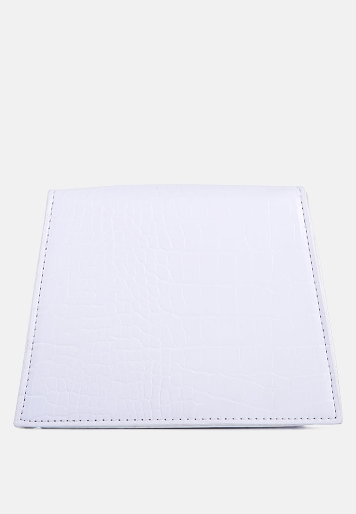 White Mini Envelope Croc Sling Bag#color_white