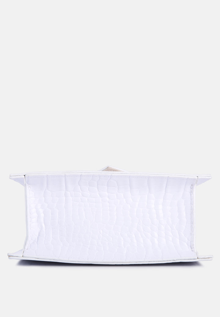 White Mini Envelope Croc Sling Bag#color_white