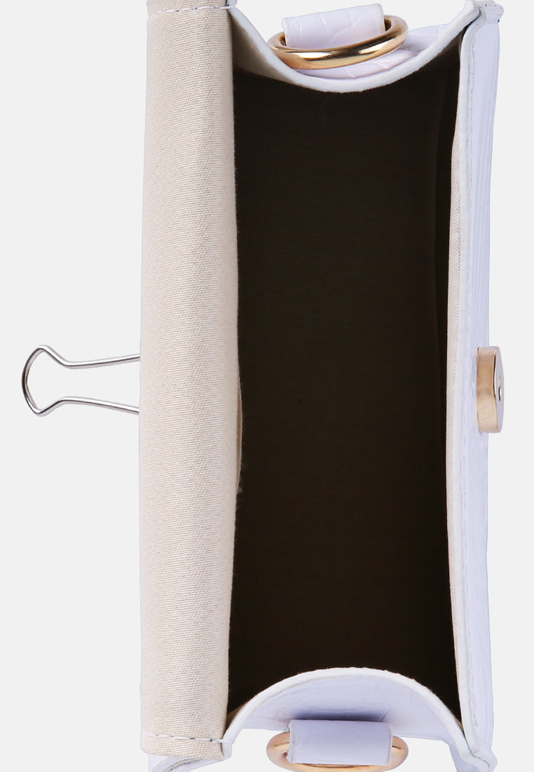 White Mini Envelope Croc Sling Bag#color_white