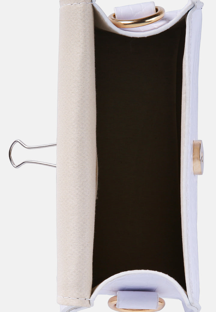 White Mini Envelope Croc Sling Bag#color_white