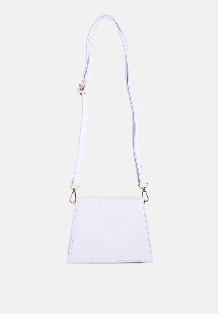 White Mini Envelope Croc Sling Bag#color_white