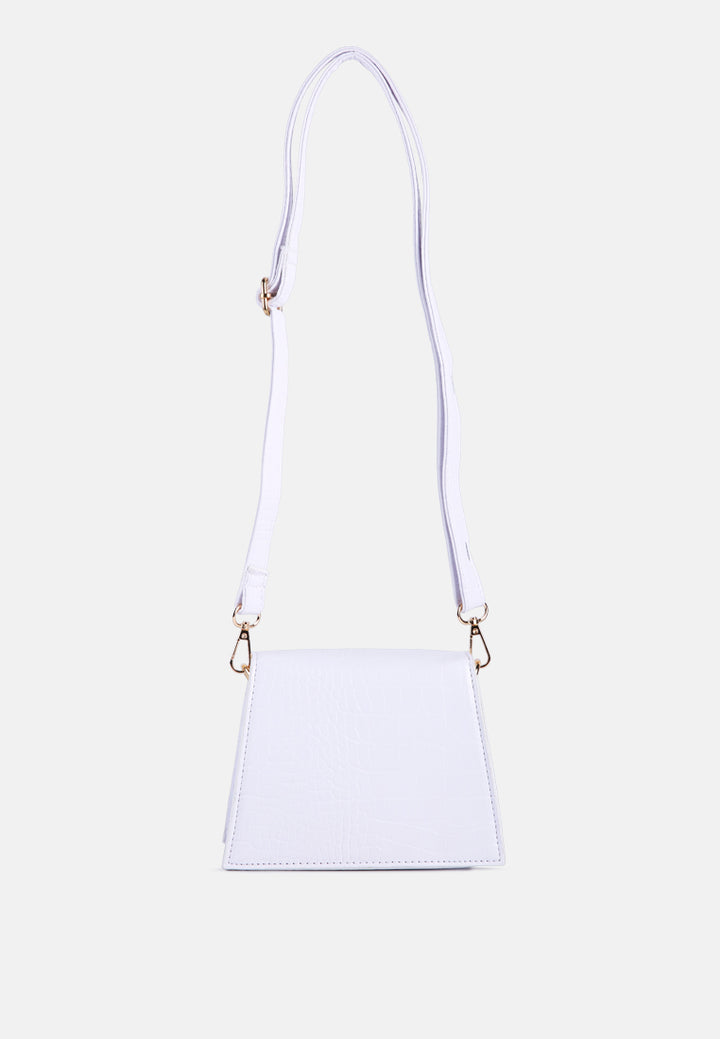 White Mini Envelope Croc Sling Bag#color_white