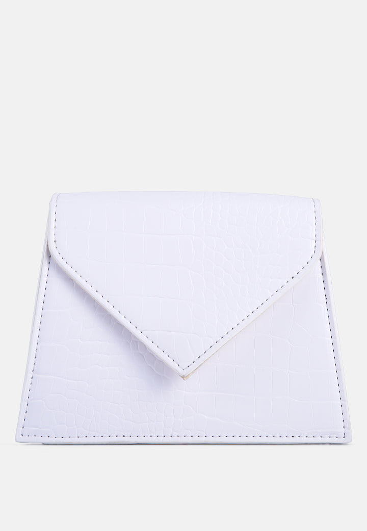White Mini Envelope Croc Sling Bag#color_white