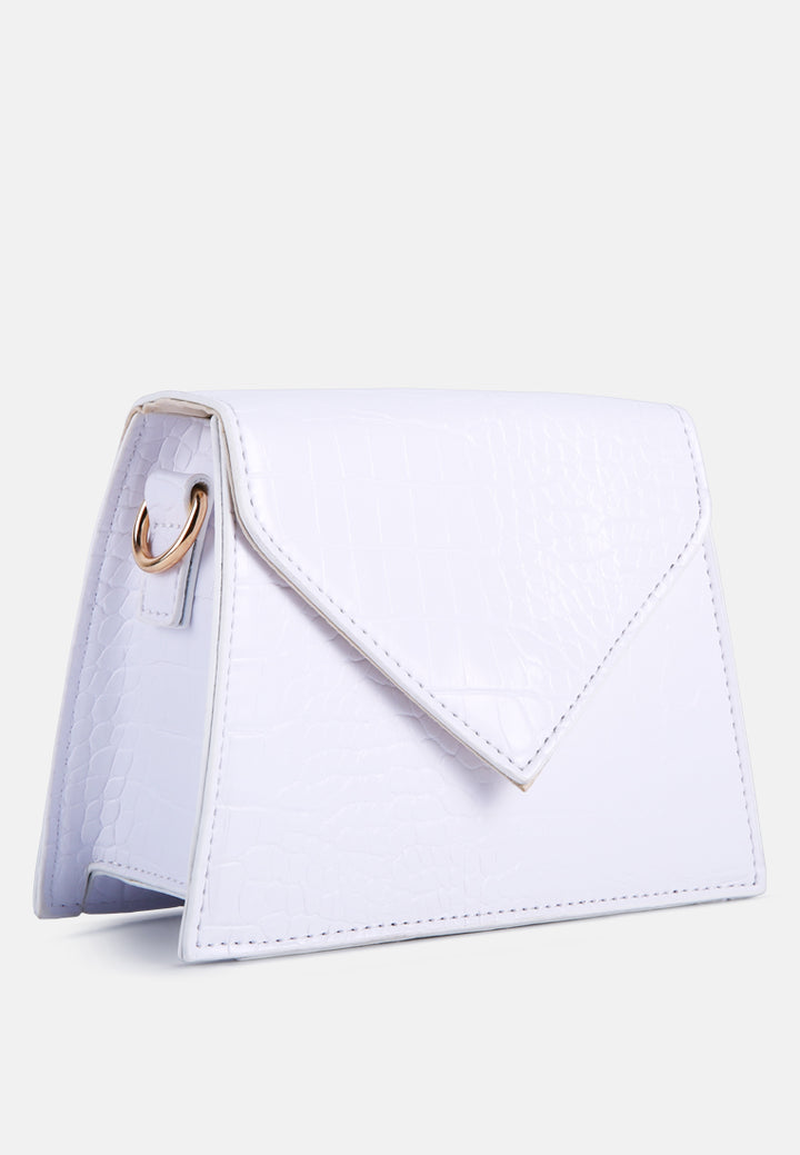 White Mini Envelope Croc Sling Bag#color_white