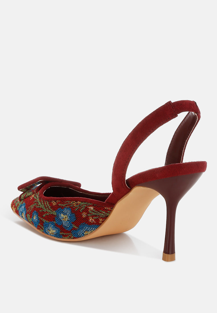 embroidered buckle detail stiletto heels by ruw#color_burgundy