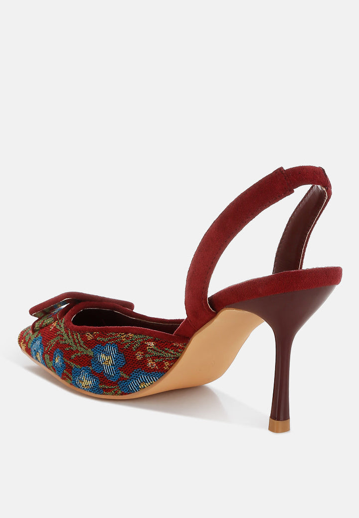 embroidered buckle detail stiletto heels by ruw#color_burgundy