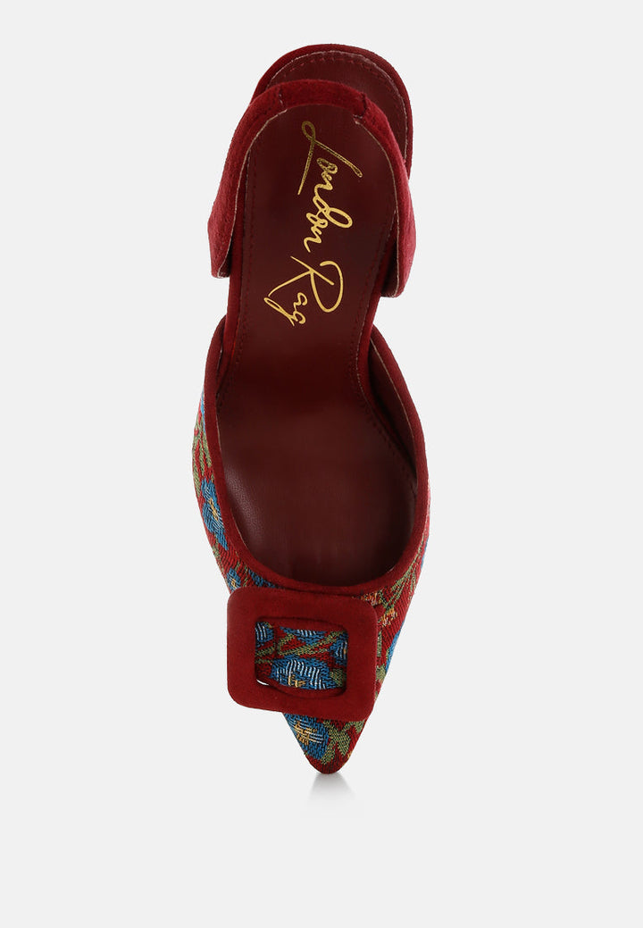 embroidered buckle detail stiletto heels by ruw#color_burgundy
