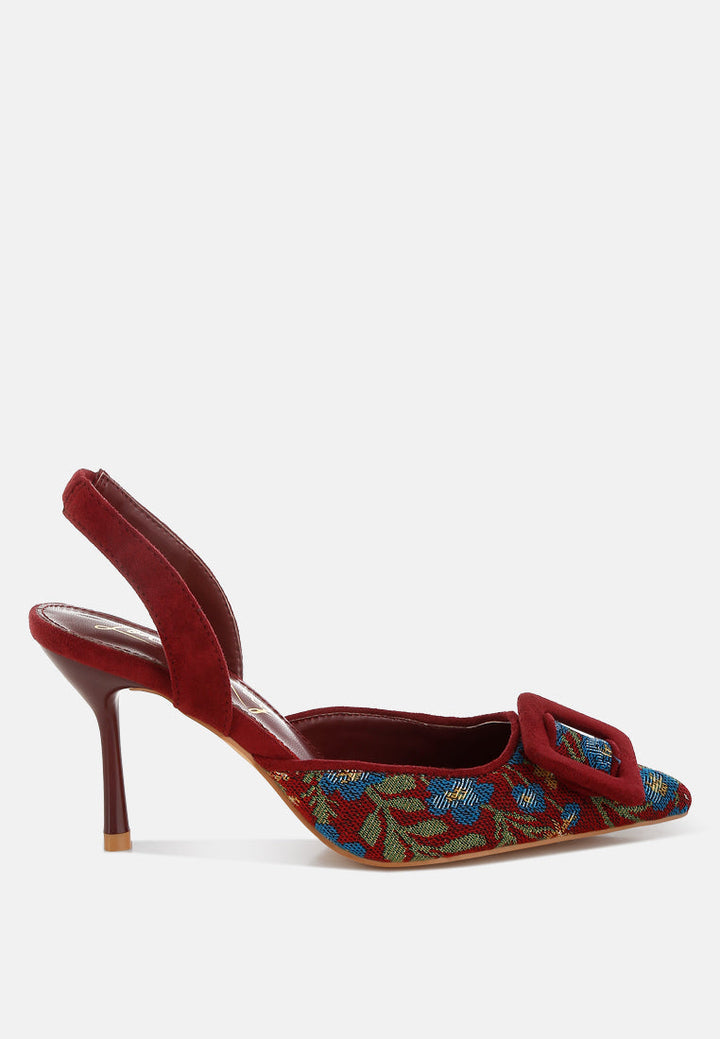 embroidered buckle detail stiletto heels by ruw#color_burgundy