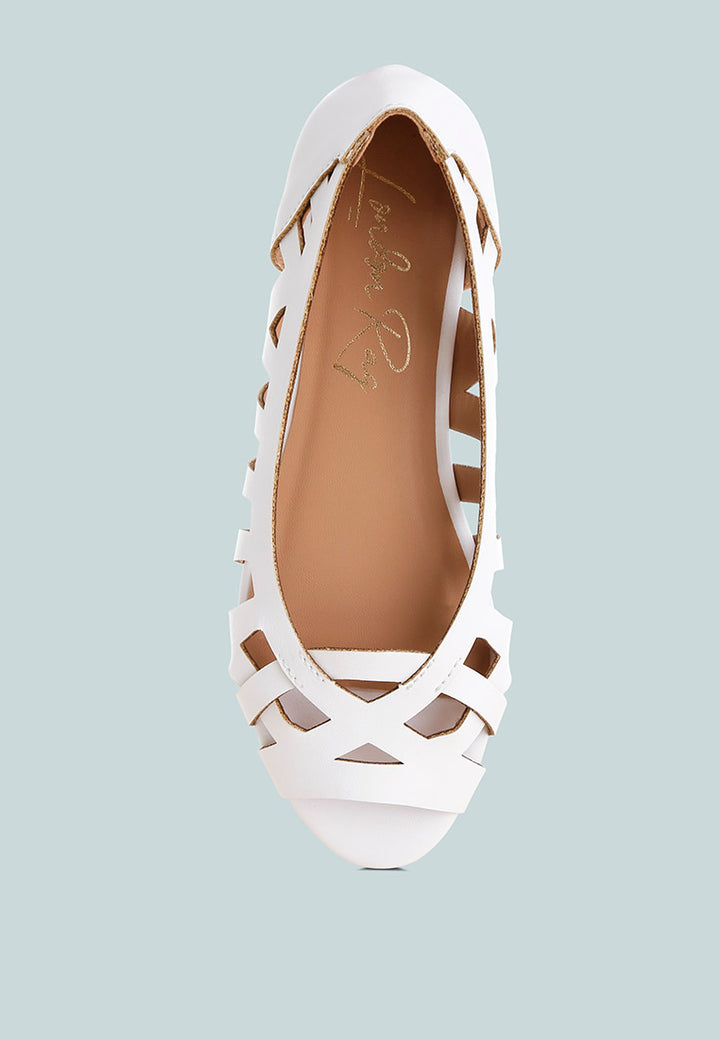 moira woven peep toe flats#color_white