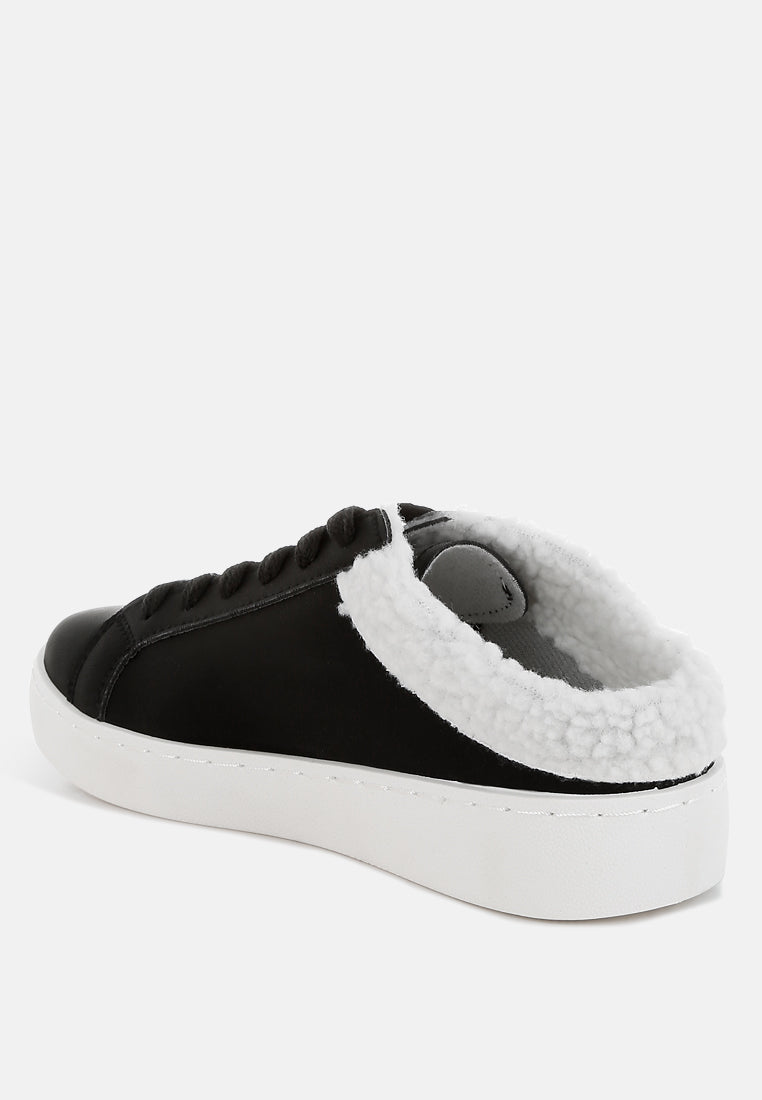 fur collar slip on sneakers by RUW#colour_black