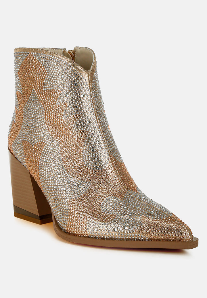 rhinestones embellished ankle boots by ruw#color_gold