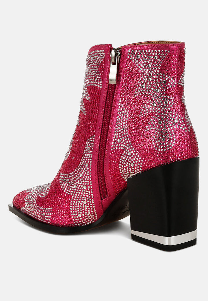 rhinestones embellished ankle boots by ruw#color_fuchsia