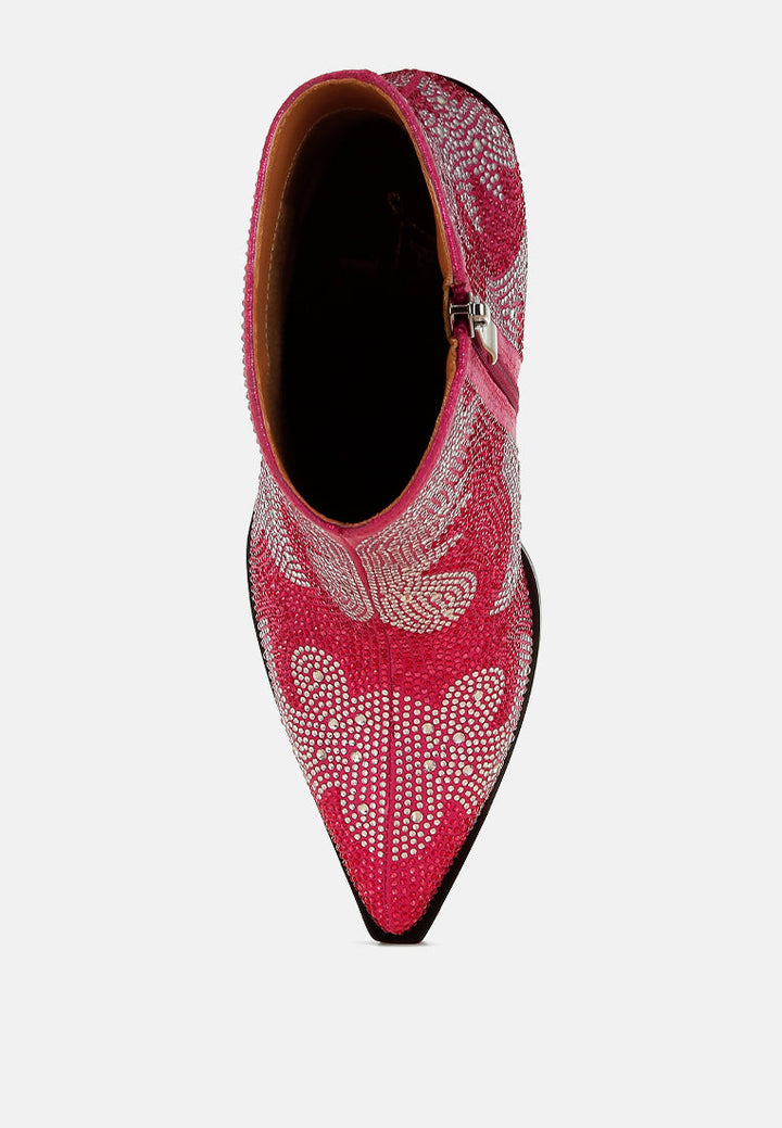 rhinestones embellished ankle boots by ruw#color_fuchsia