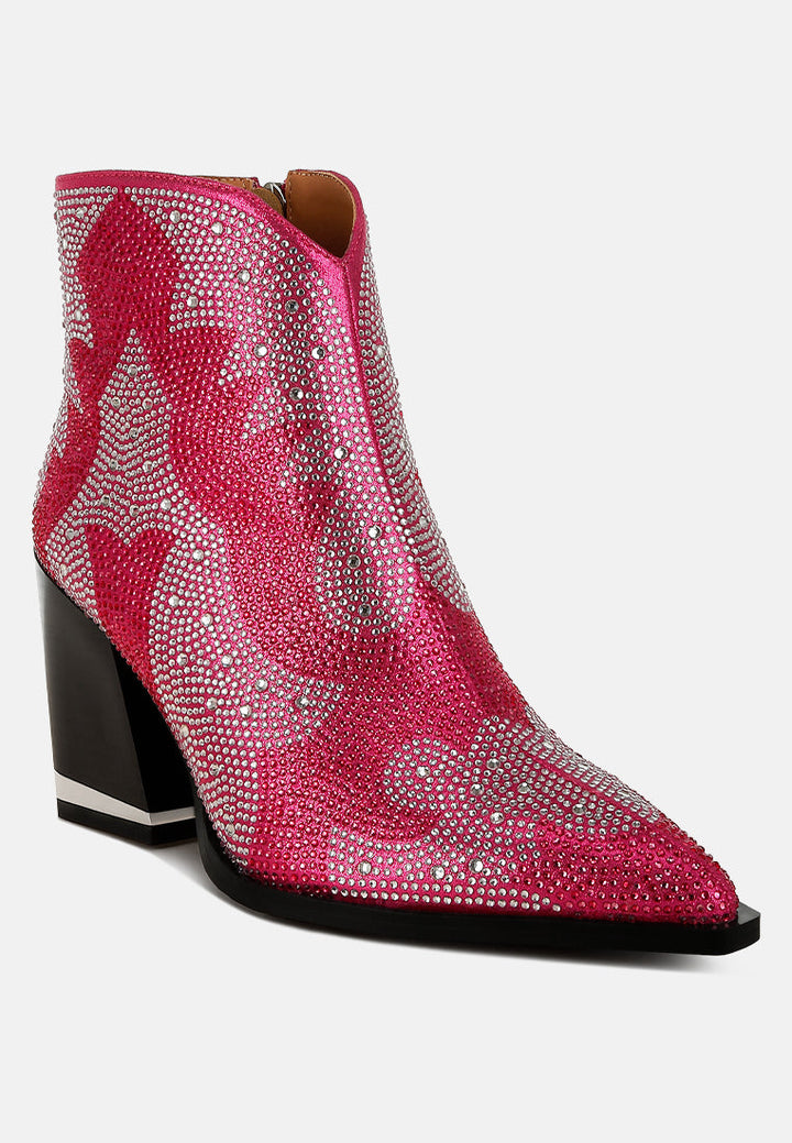 rhinestones embellished ankle boots by ruw#color_fuchsia
