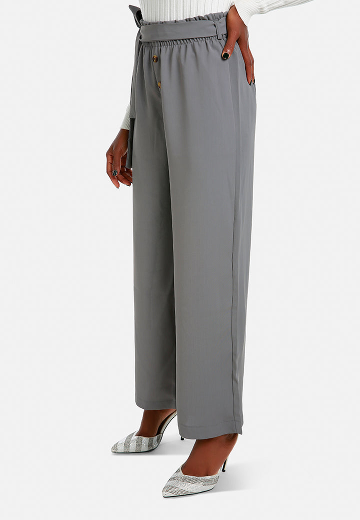 multi button high waisted pants#color_grey