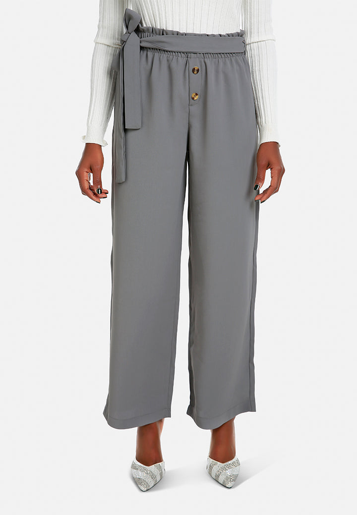 multi button high waisted pants#color_grey