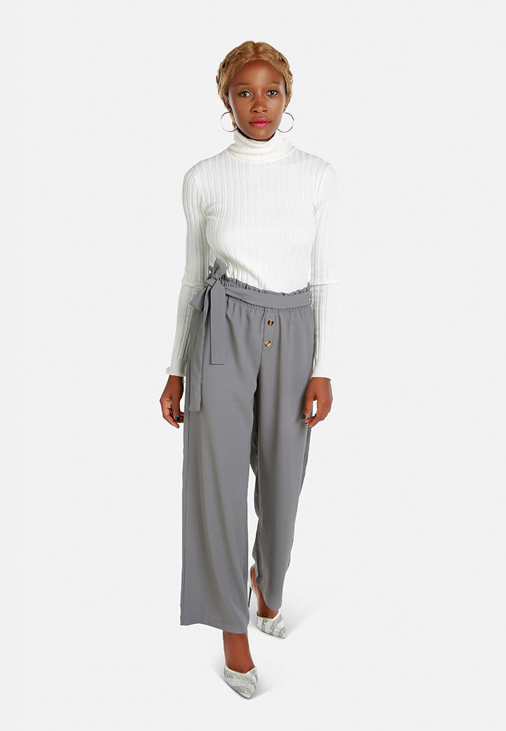 multi button high waisted pants#color_grey