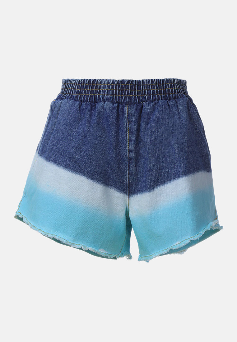aqua tie dye denim shorts#color_denim