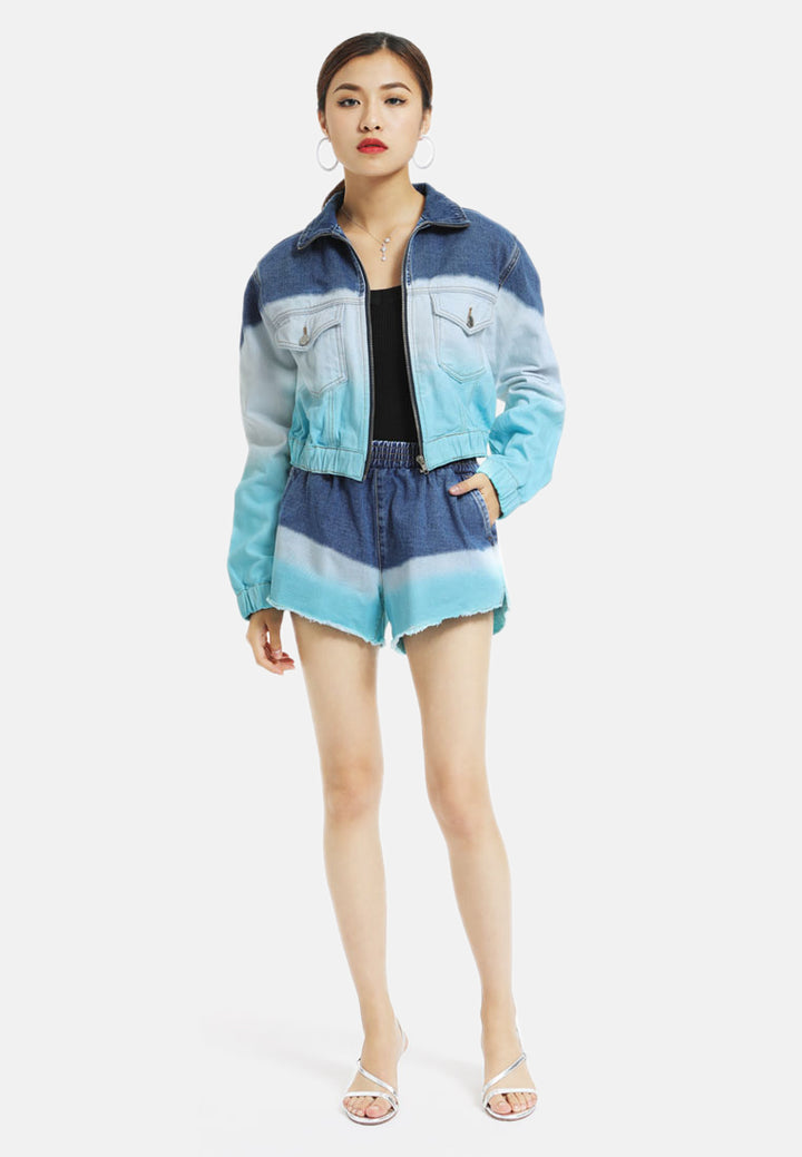 aqua tie dye denim shorts#color_denim