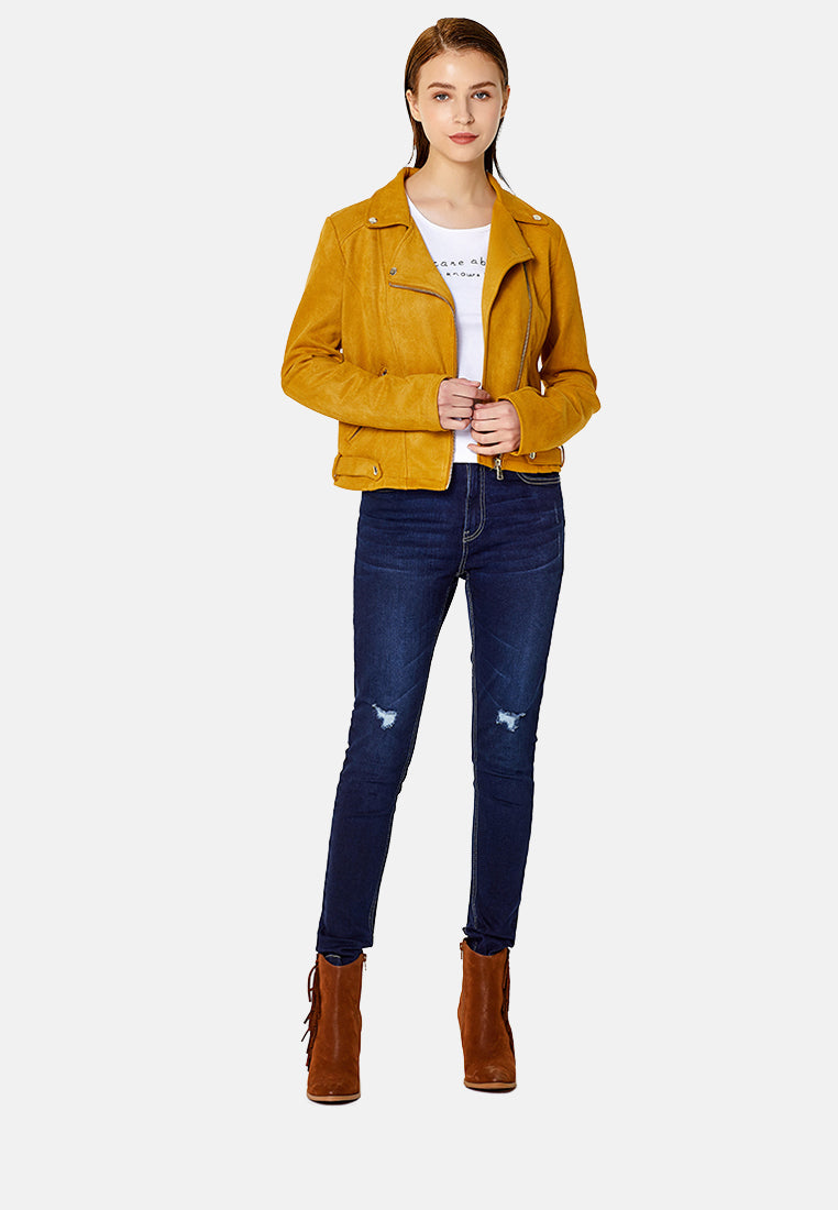 suede biker jacket#color_mustard