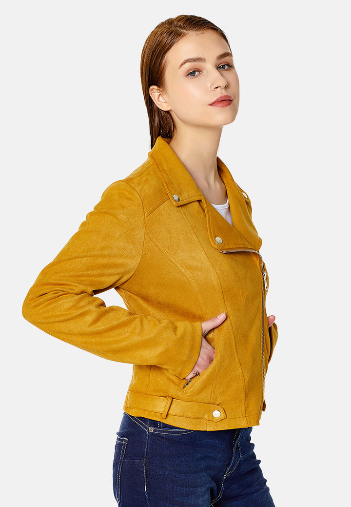 suede biker jacket#color_mustard