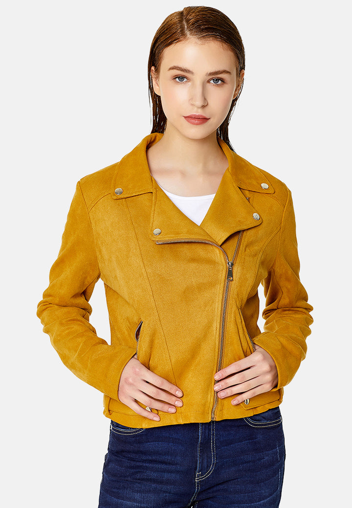 suede biker jacket#color_mustard