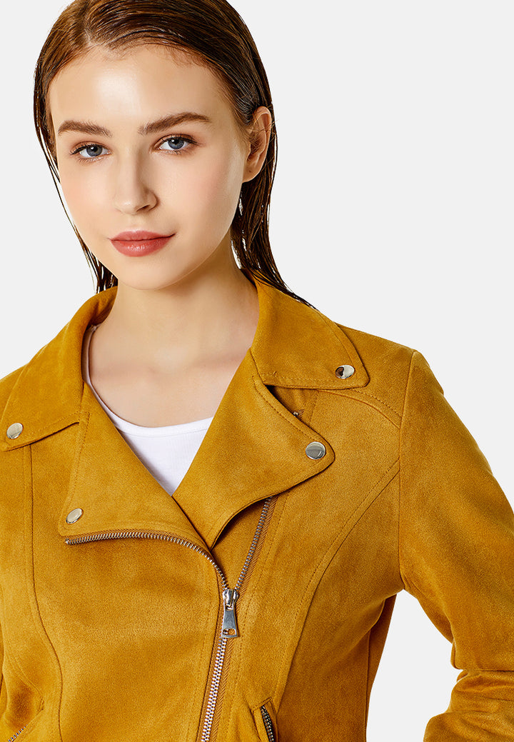 suede biker jacket#color_mustard