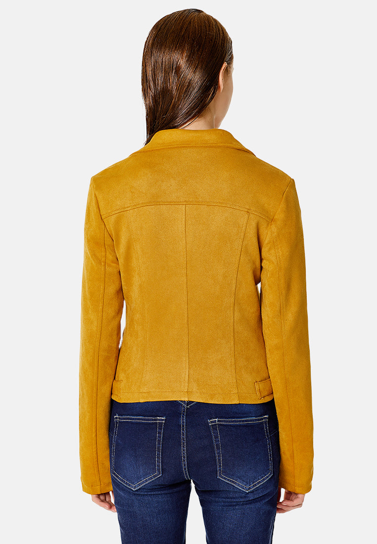 suede biker jacket#color_mustard