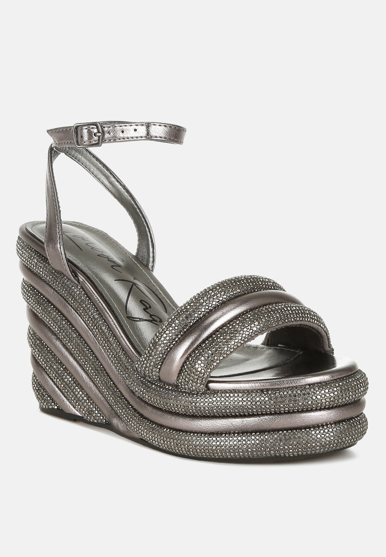 rhinestone studded wedge sandals by ruw#color_pewter