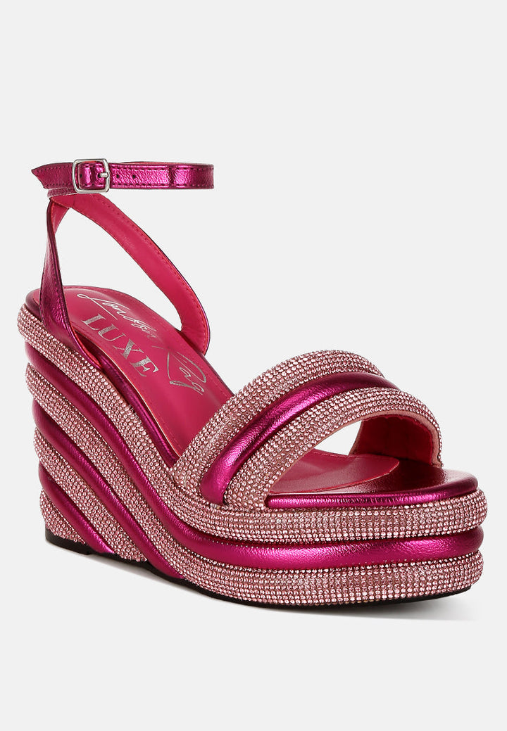 rhinestone studded wedge sandals by ruw#color_fuchsia