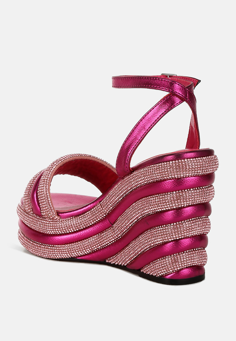 rhinestone studded wedge sandals by ruw#color_fuchsia