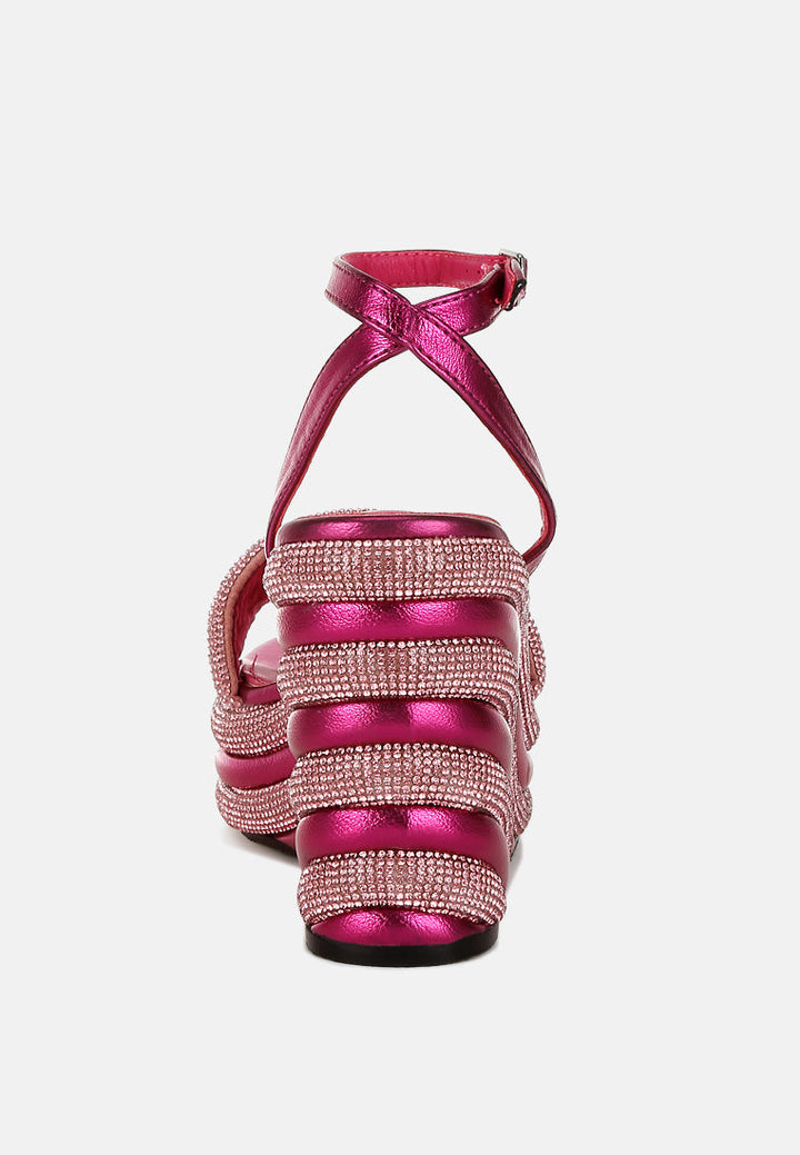 rhinestone studded wedge sandals by ruw#color_fuchsia