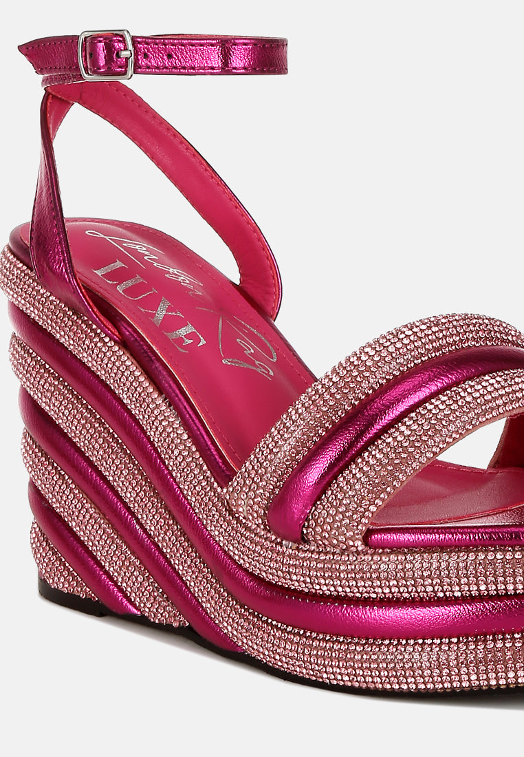 rhinestone studded wedge sandals by ruw#color_fuchsia