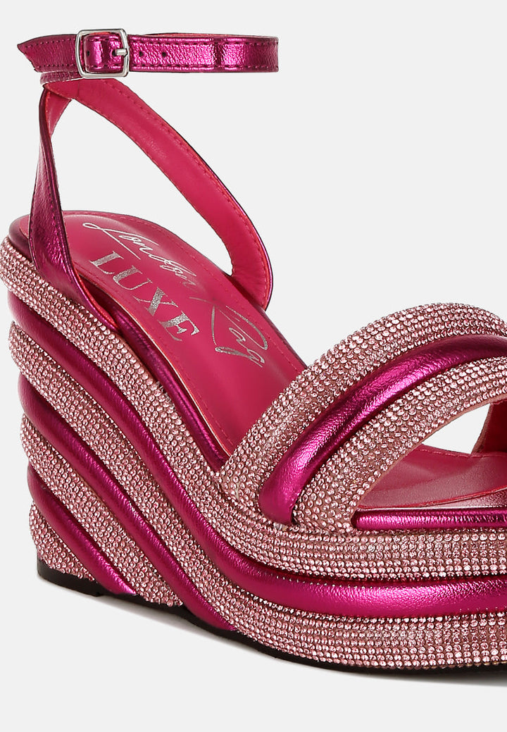 rhinestone studded wedge sandals by ruw#color_fuchsia