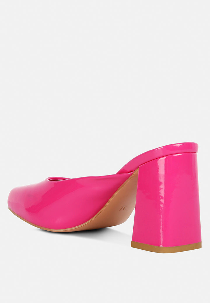 neoplast patent pu block heeled mules by ruw#color_pink